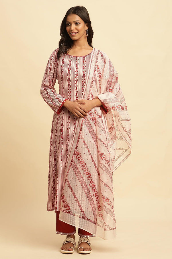 White And Red Printed Kota Dupatta