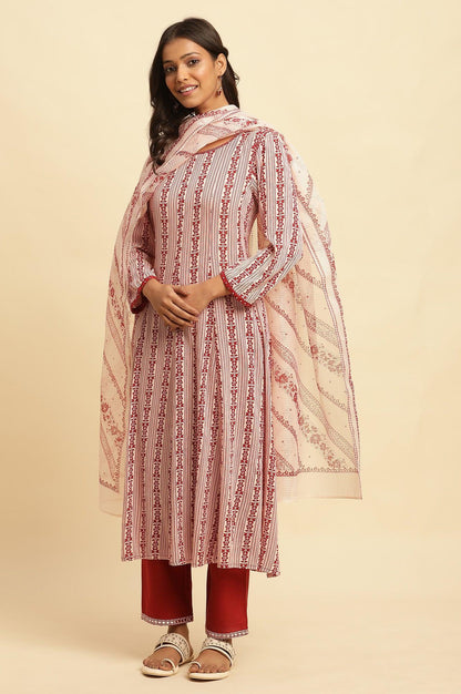 White And Red Printed Kota Dupatta - wforwoman