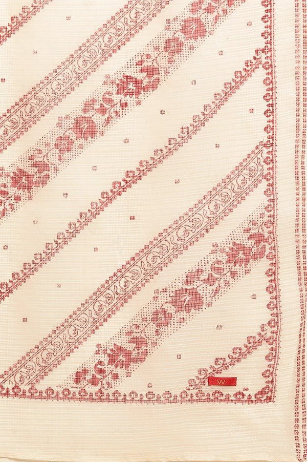 White And Red Printed Kota Dupatta