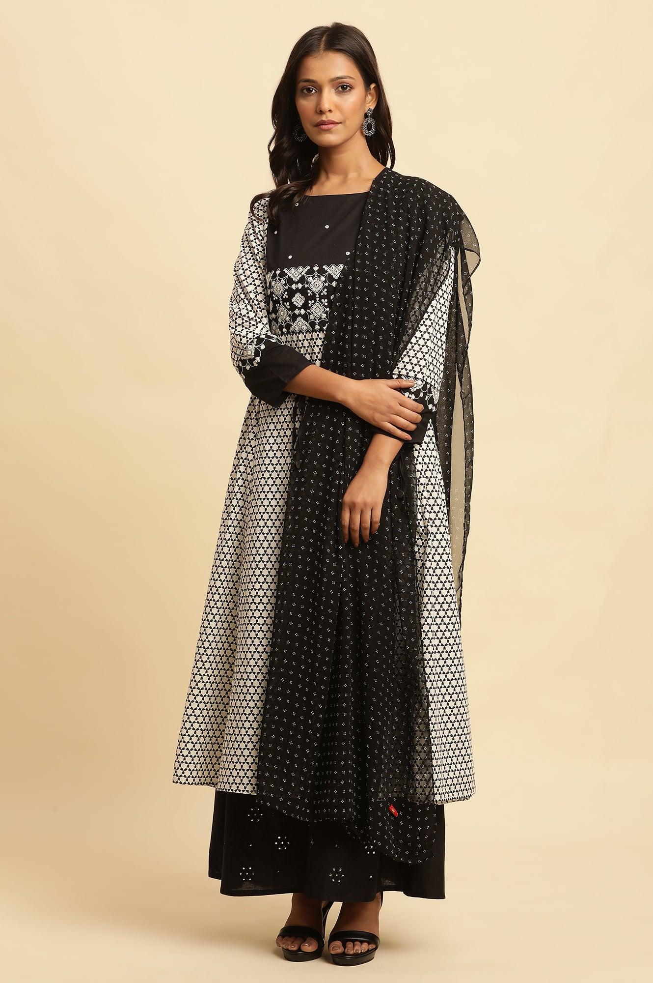 Black Georgette Printed Dupatta - wforwoman