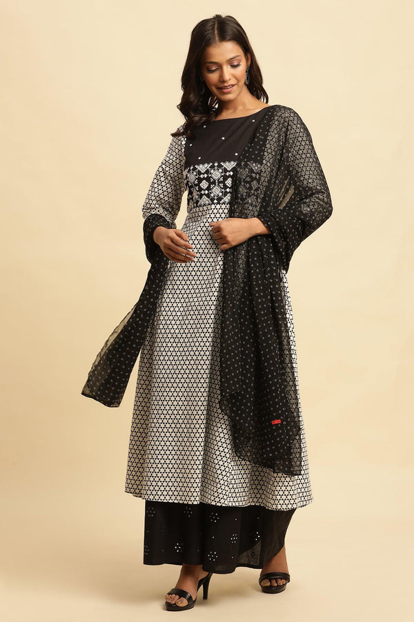 Black Georgette Printed Dupatta