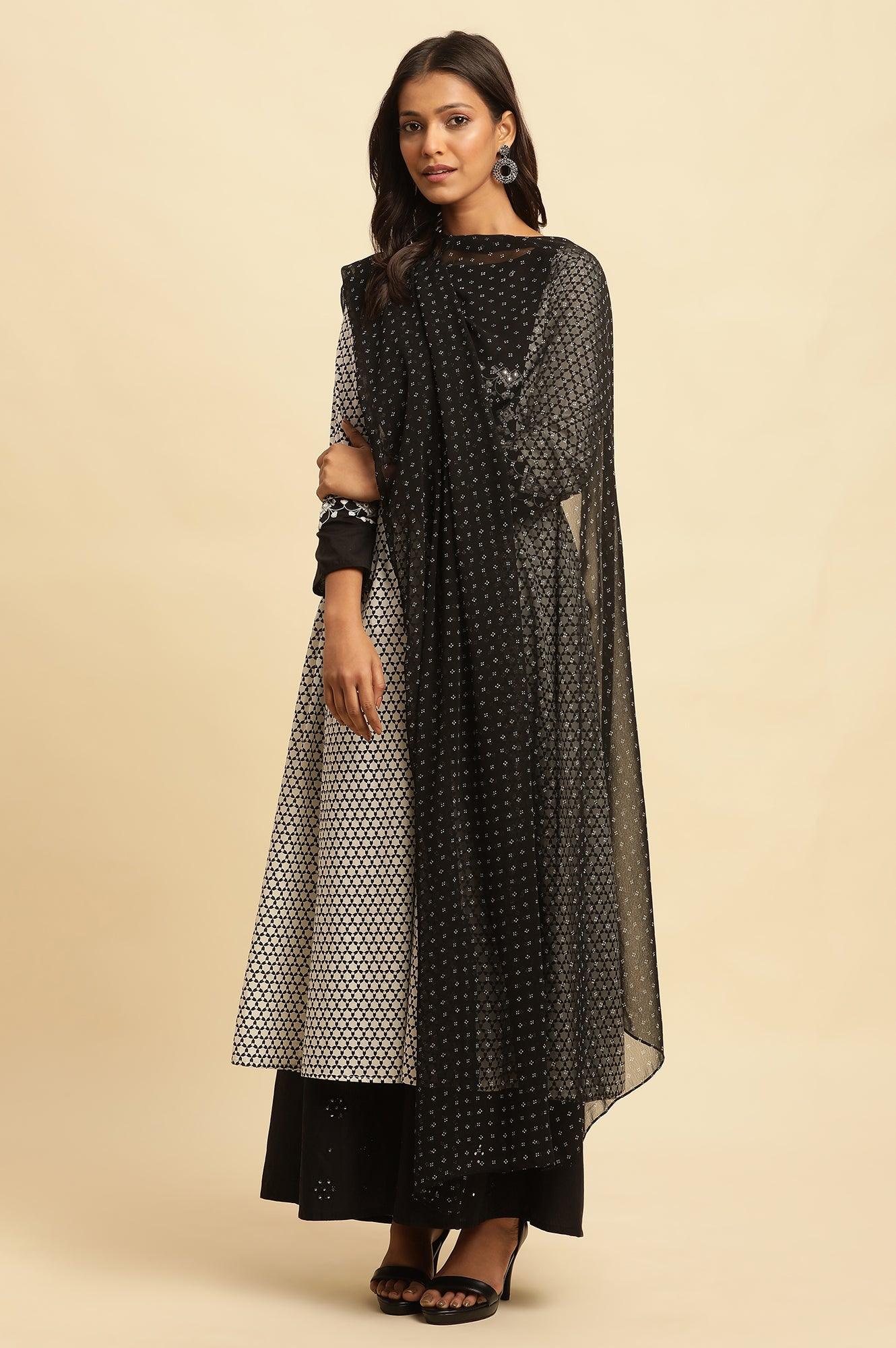 Black Georgette Printed Dupatta - wforwoman