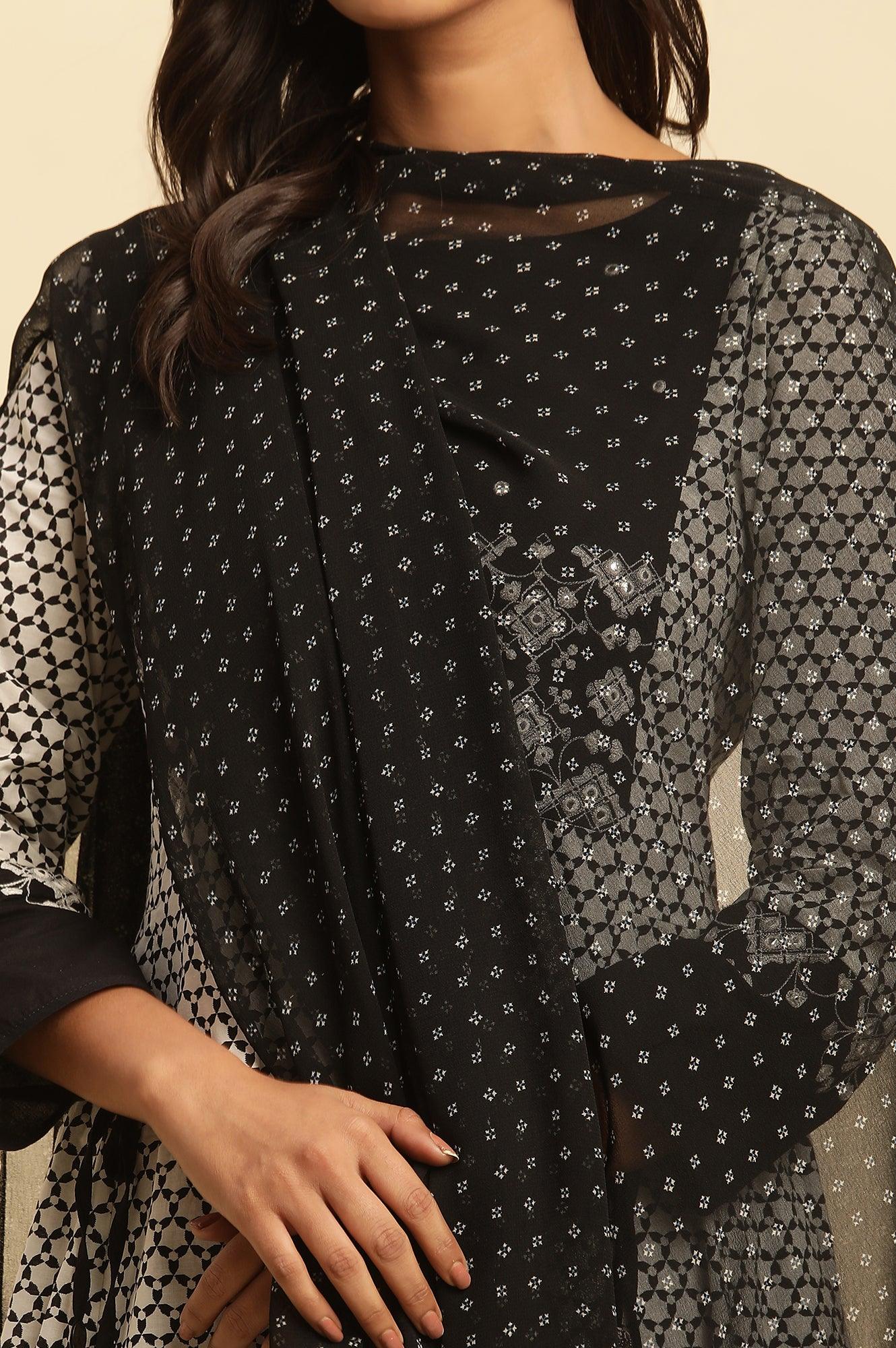 Black Georgette Printed Dupatta - wforwoman