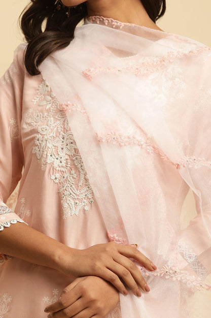 Ecru Organza Dupatta With Thread Embroidery - wforwoman