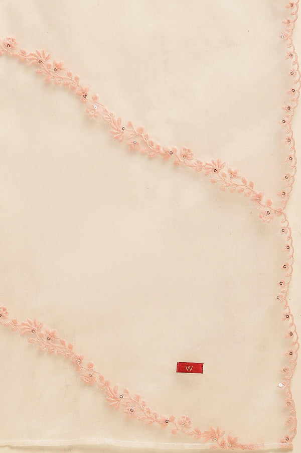 Ecru Organza Dupatta With Thread Embroidery