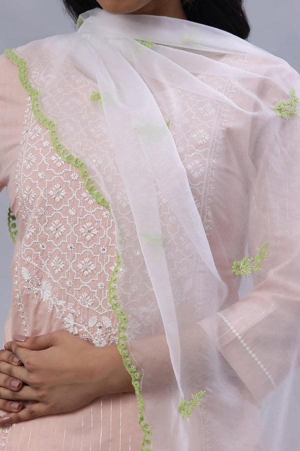 Ecru Organza Dupatta With Contrasting Embroidery