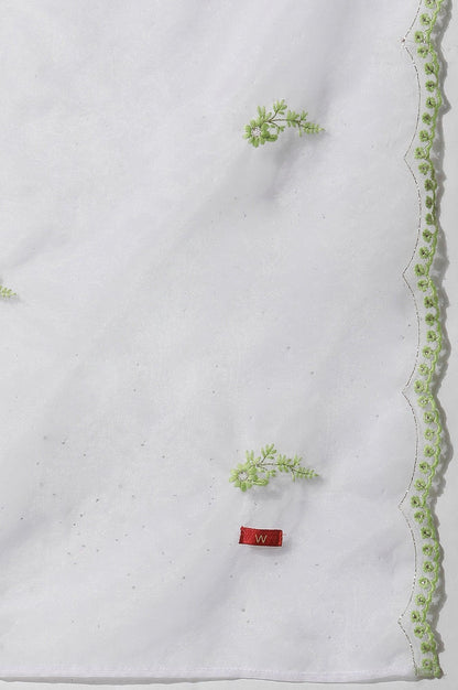 Ecru Organza Dupatta With Contrasting Embroidery - wforwoman