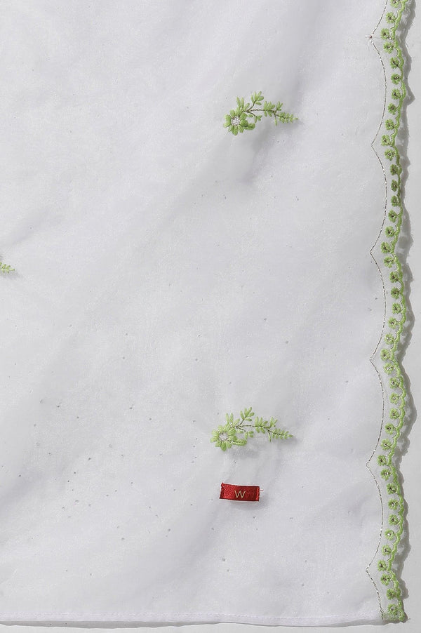 Ecru Organza Dupatta With Contrasting Embroidery