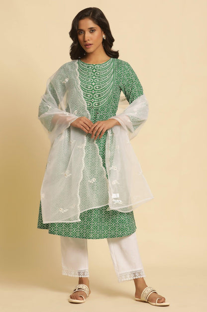 White Organza Embroidered Dupatta - wforwoman