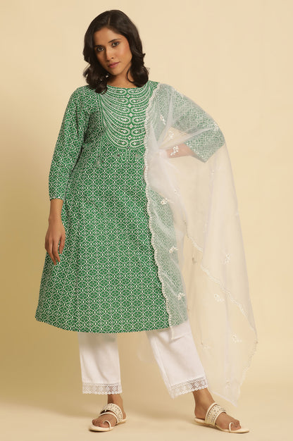 White Embroidered Metallic Organza Dupatta