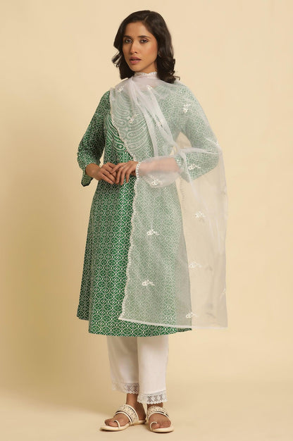 White Organza Embroidered Dupatta - wforwoman