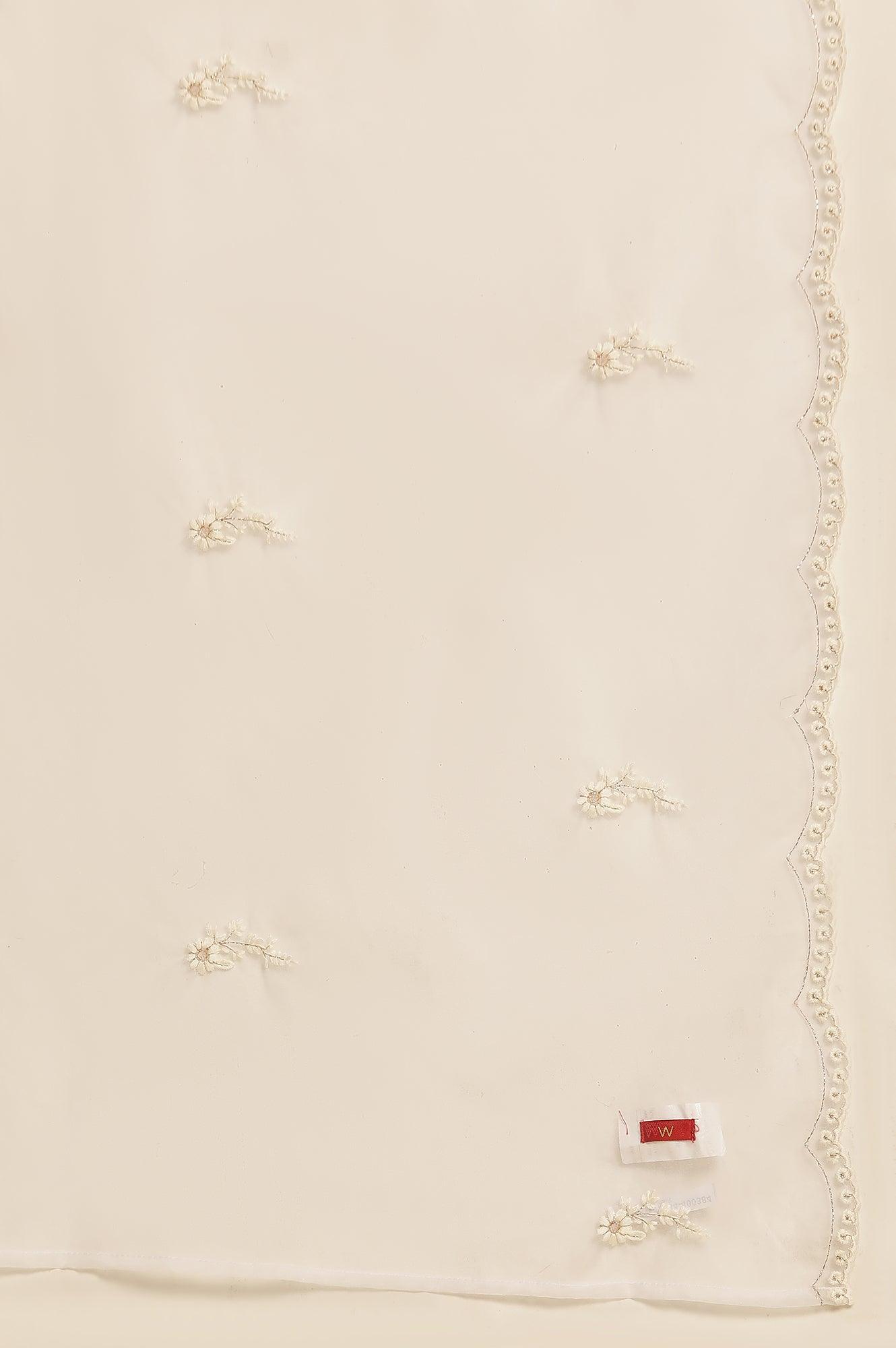 White Organza Embroidered Dupatta - wforwoman