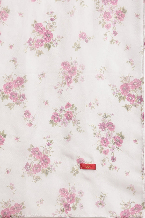 White Floral Printed Organza Dupatta
