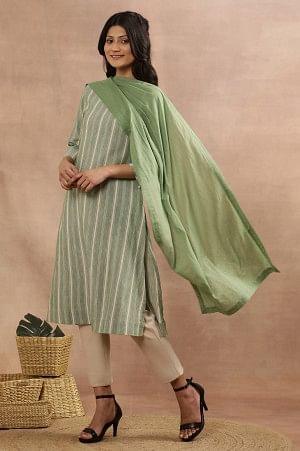 Sage Green Cotton Embroidered Dupatta - wforwoman