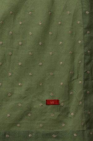 Sage Green Cotton Embroidered Dupatta - wforwoman