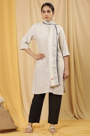 White And Blue Yarn Dyed Cotton Dupatta - WFS