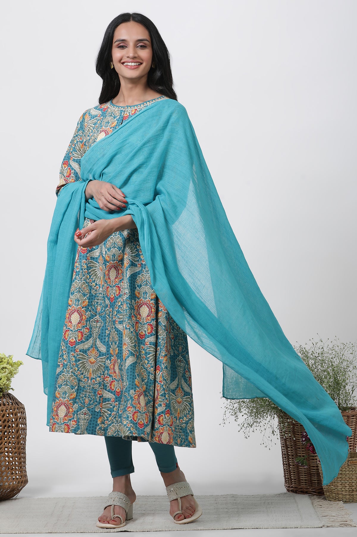 Aqua Blue Solid Dupatta - FS