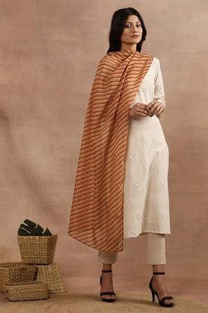 Multi-Coloured Stripe Printed Kota Dupatta - FS
