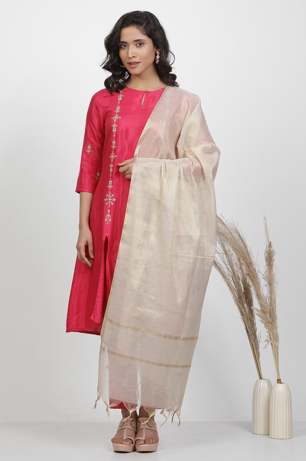 Golden Cotton Zari Dupatta - WFS
