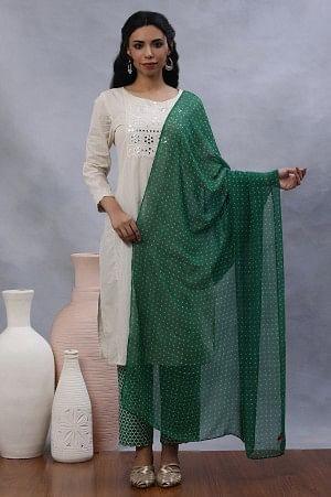 Green Geometrical Printed Dupatta - WFS