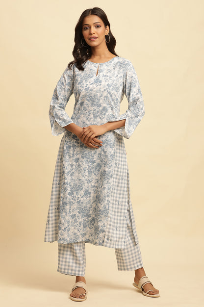 Blue And White Checker Printed Kurta And Pants Set