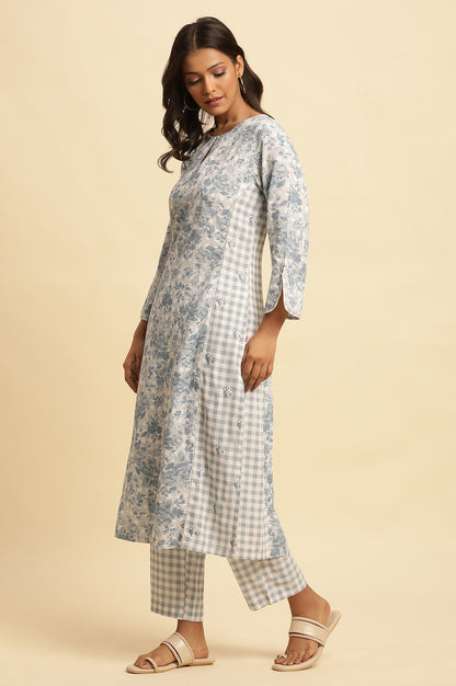 Blue And White Checker Printed Kurta And Pants Set