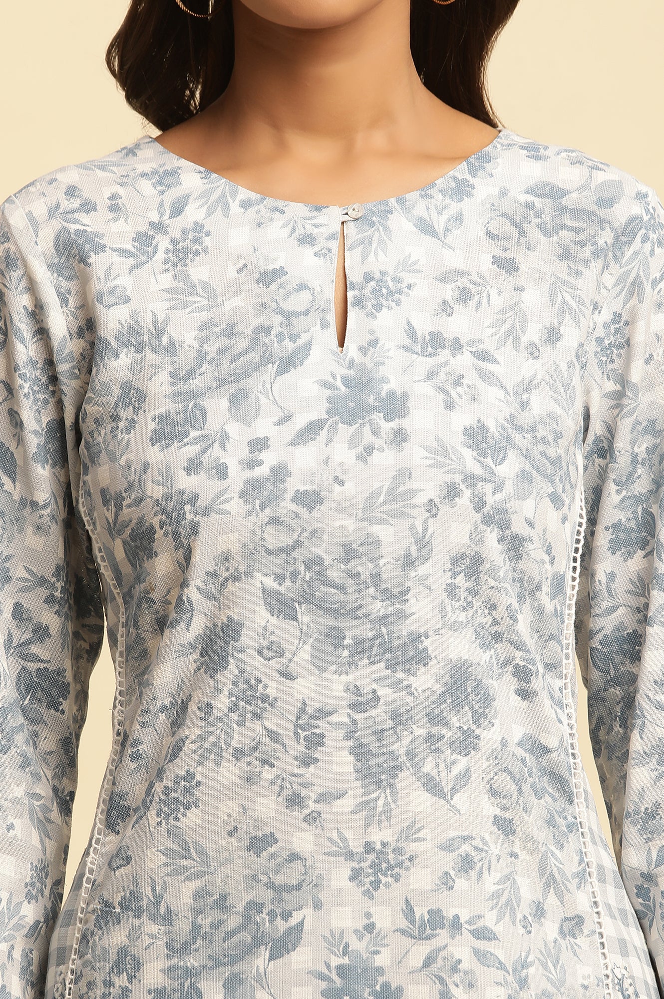 Blue And White Checker Printed Kurta And Pants Set