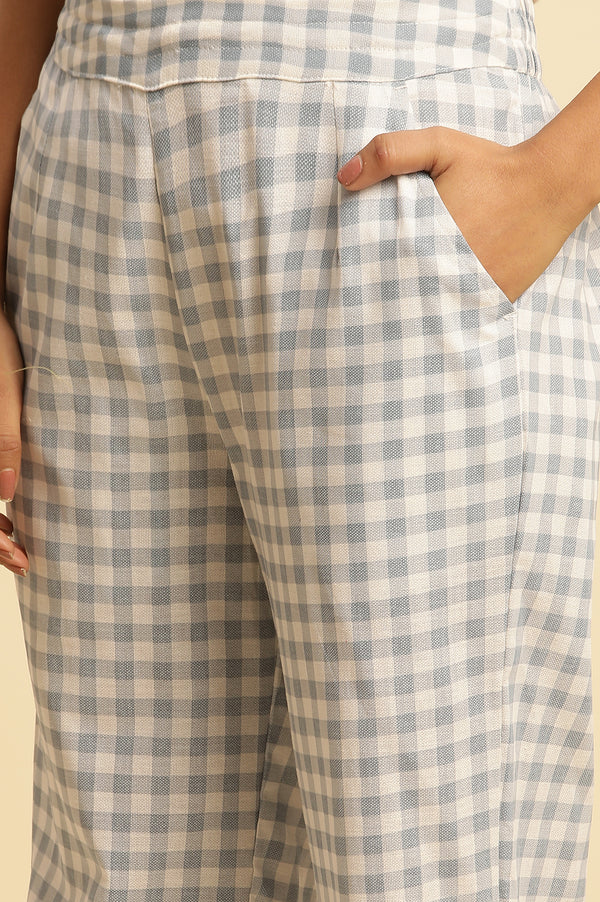 Blue And White Checker Printed Kurta And Pants Set