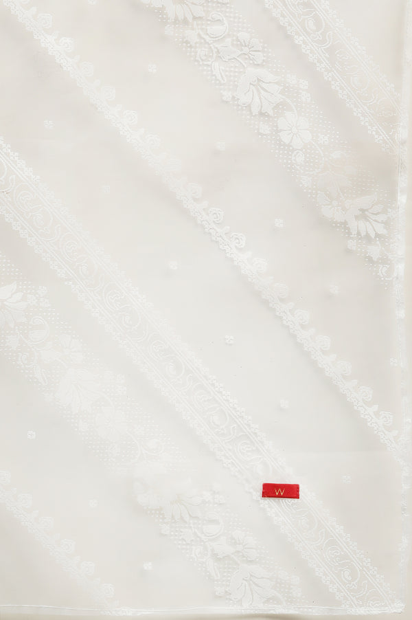 White Embellished Kurta, Pants and Dupatta Set