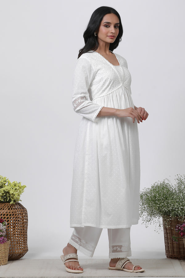 White Embellished Kurta, Pants and Dupatta Set