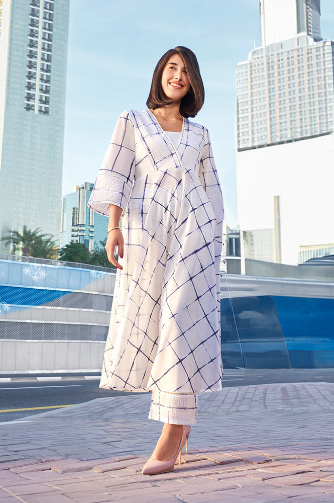 White Tie Dye Flared Kurta And Pants Set - XS