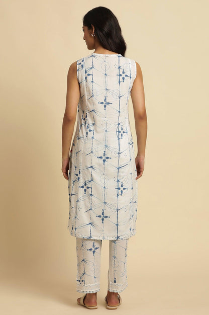 White Sleeveless Tie-Dye Kurta And Pants Set - wforwoman
