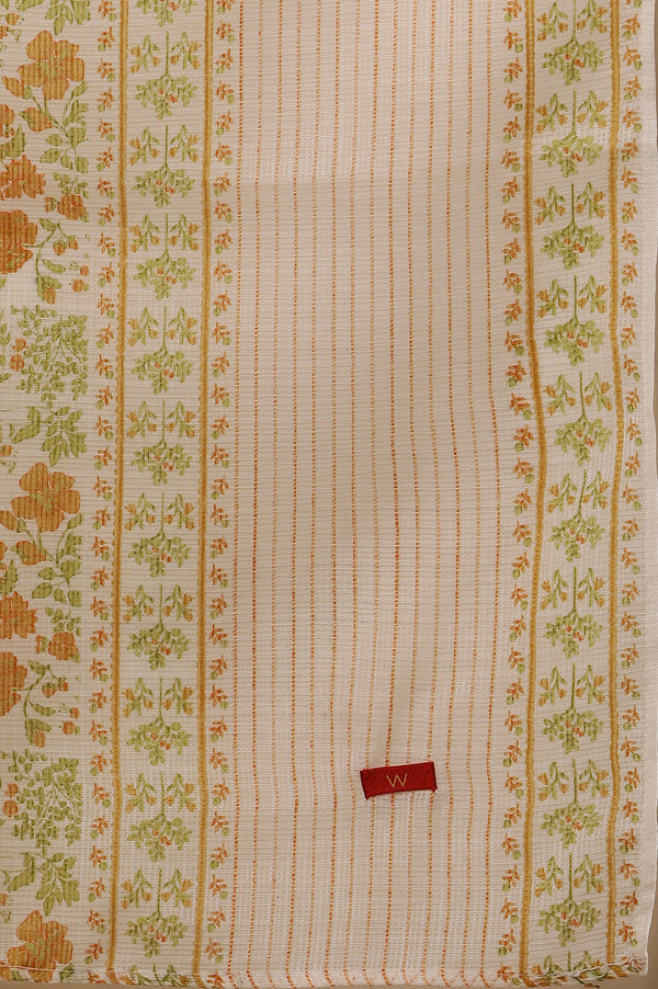 White Multi-Coloured Floral Printed Panelled Kurta, Pants And Dupatta Set