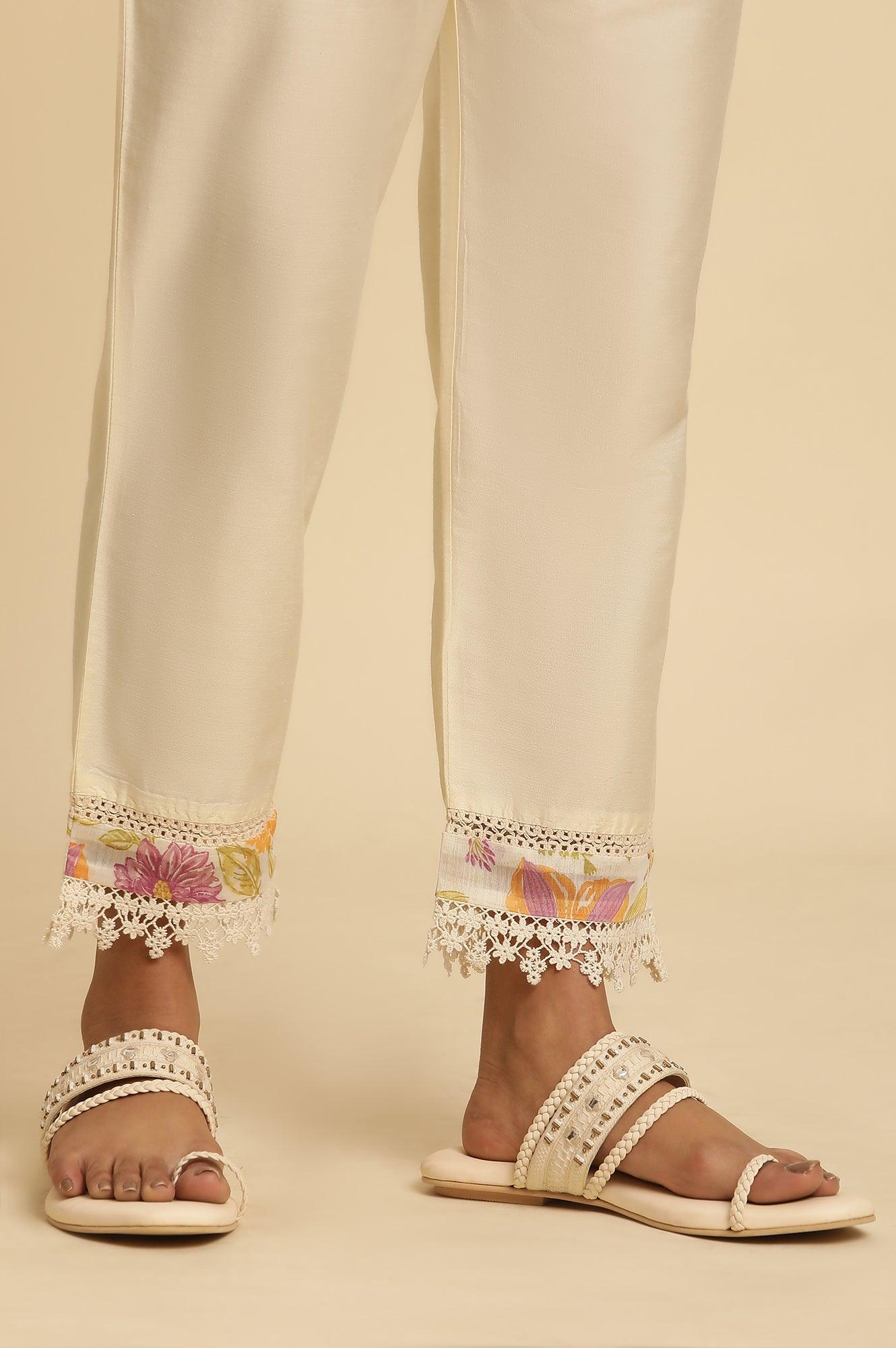 White Sleeveless Printed Flared Kurta, Pants And Dupatta Set - wforwoman