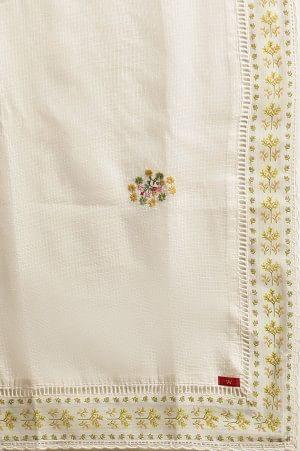 Yellow And Ecru A-Line Printed Kurta, Pants And Dupatta Set - wforwoman