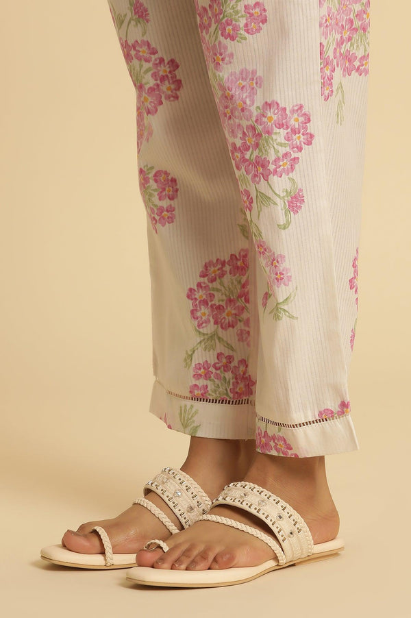 White Flared Floral Printed Kurta And Pants Set
