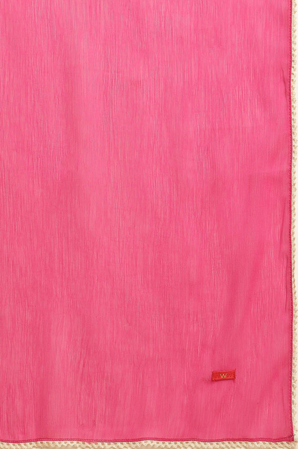 Pink Floral Printed A-Line Kurta, Pants And Dupatta Set