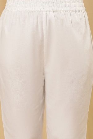 White A-Line Cotton Checker Kurta, Pants And Dupatta Set