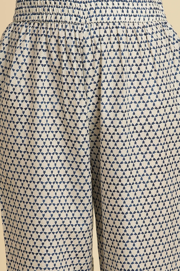 White Khadi Printed Cotton Kurta, Pants and Dupatta Set