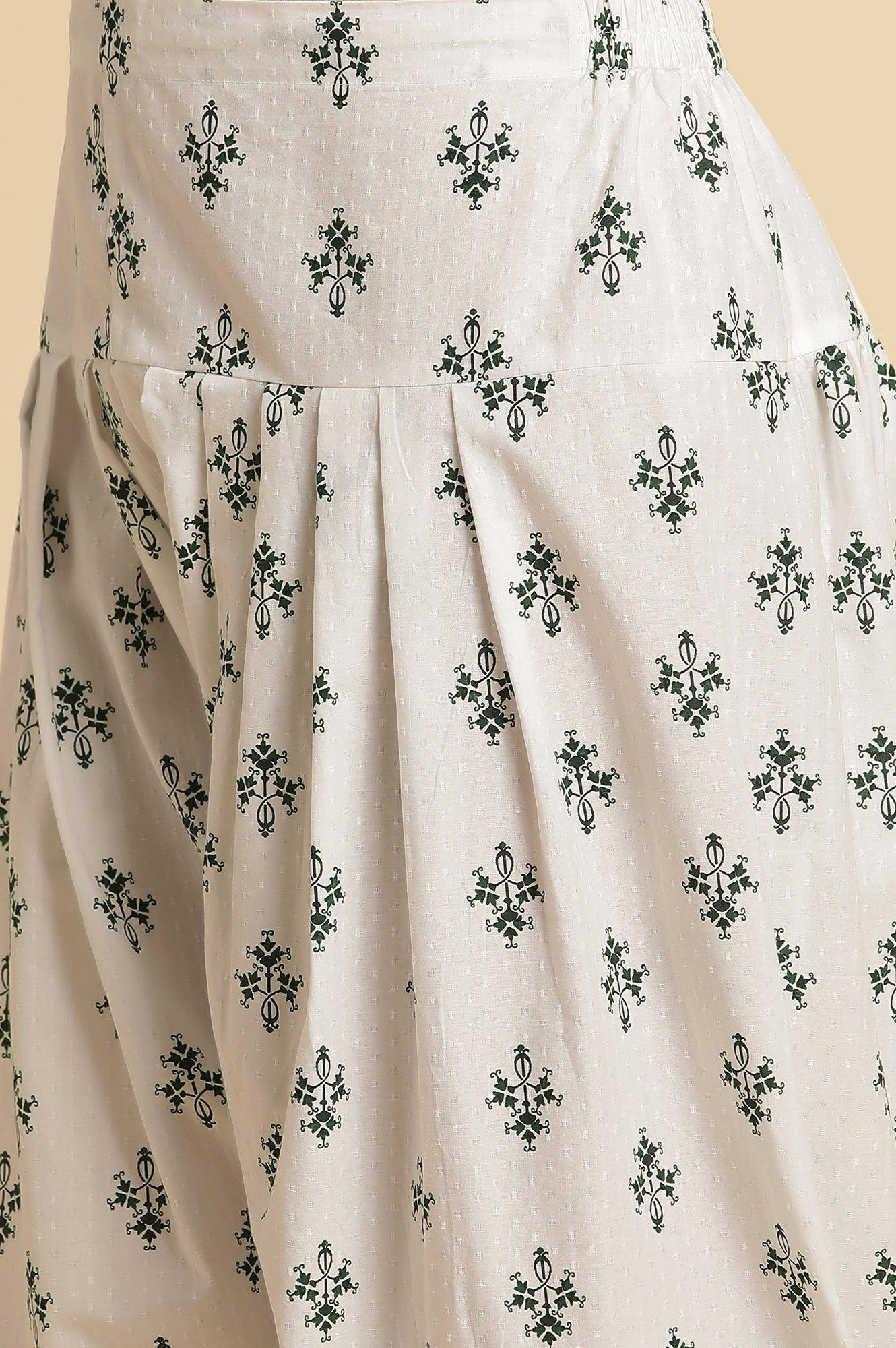 White Embroidered Kurta, Gathered Salwar And Dupatta Set - wforwoman