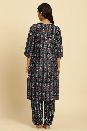 Blue Paisely Printed Kurta And Pants Set - wforwoman