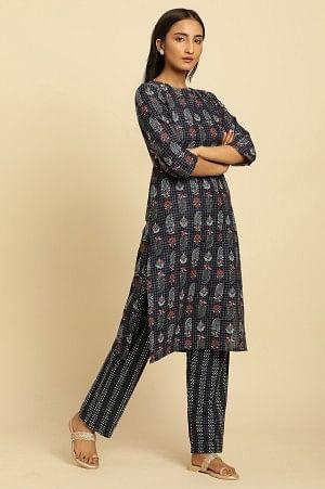 Blue Paisely Printed Kurta And Pants Set