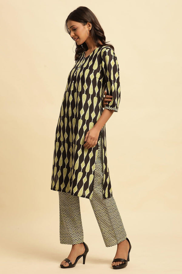 Black Printed Straight Kurta And Pants Set