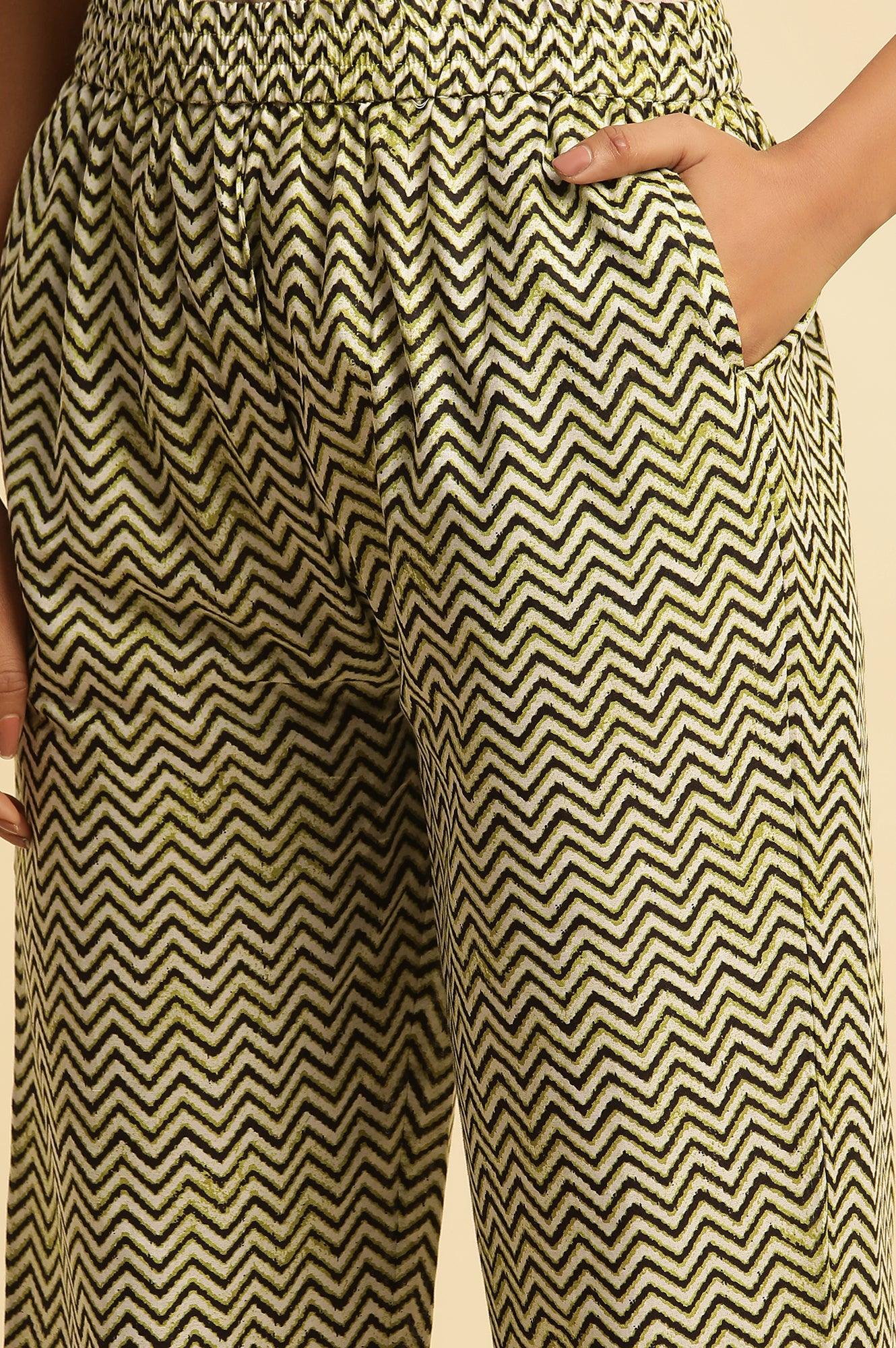 Black Printed Straight Kurta And Pants Set - wforwoman