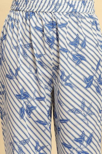 Blue Leaf Printed Straight Kurta And Pants Set - wforwoman