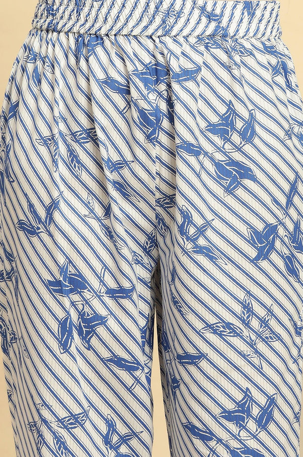 Blue Leaf Printed Straight Kurta And Pants Set