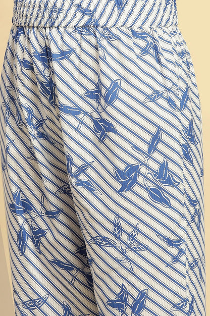 Blue Leaf Printed Straight Kurta And Pants Set - wforwoman