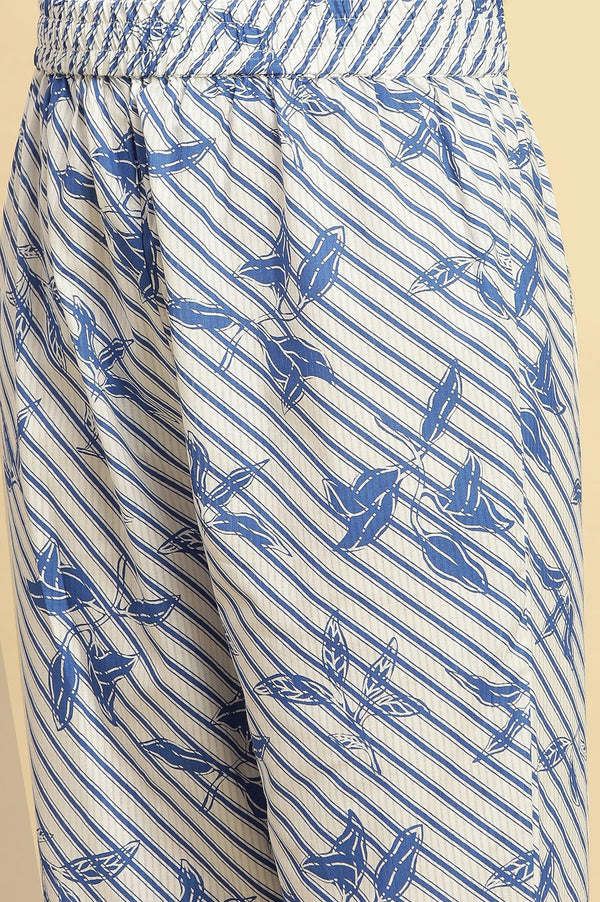 Blue Leaf Printed Straight Kurta And Pants Set