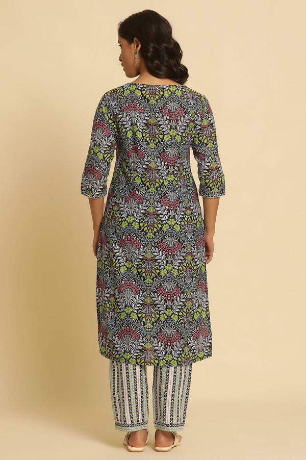 Black Floral Printed Straight Kurta And Pants Set