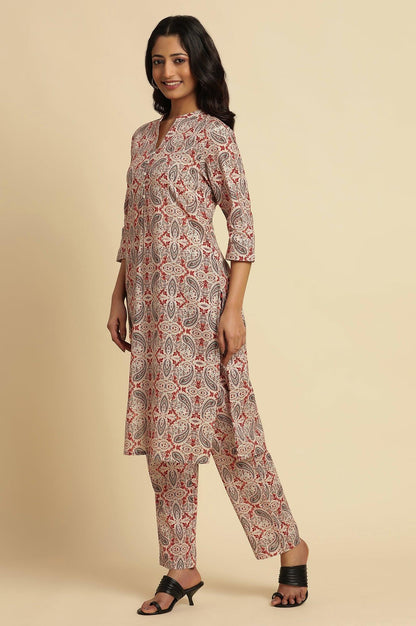 White Paisely Printed Kurta, Pants And Dupatta Set - wforwoman